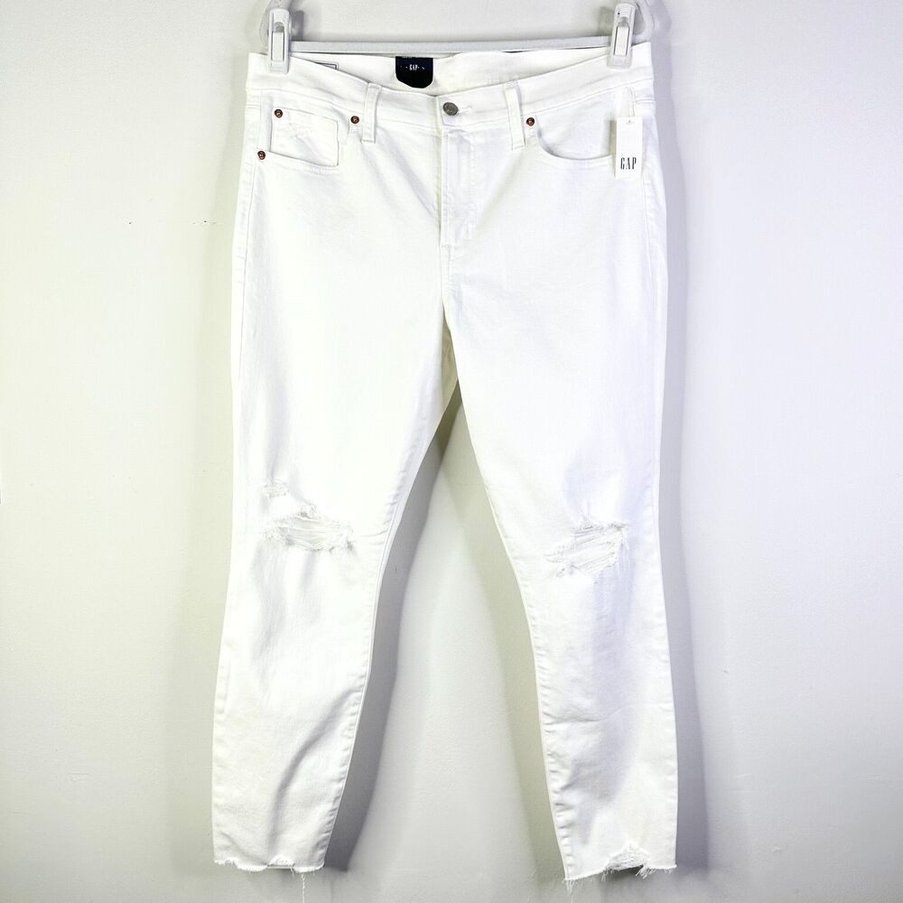 Gap Jeans Women 33 White True Skinny Mid Rise Stretch Distressed Holes Y2K NWT
